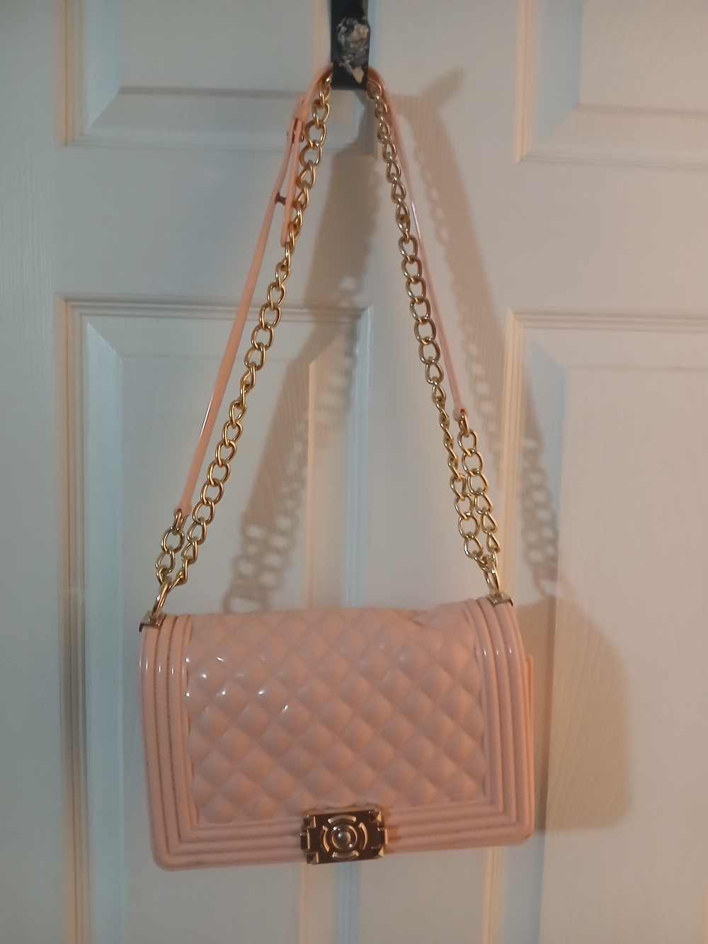 "Quilted" Pink Chain-Handle Shoulder Bag(Plastic Material)